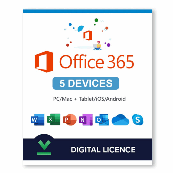 Microsoft Office 365 - 1 Year | 5 Devices (PC/Mac/iOS/Android) - Digital Account