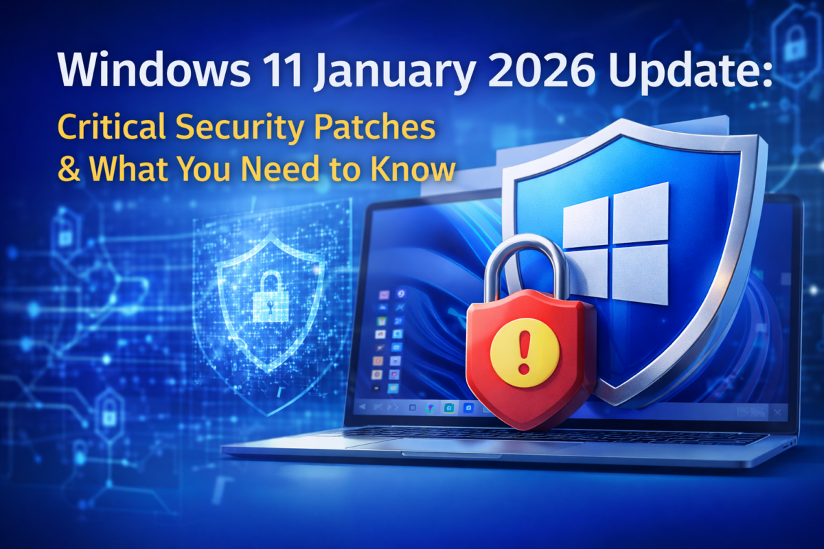 Windows 11. Januar 2026 Sicherheitsupdate-Patch zur Behebung von 114 Sicherheitslücken im Desktop-Computerbildschirm
